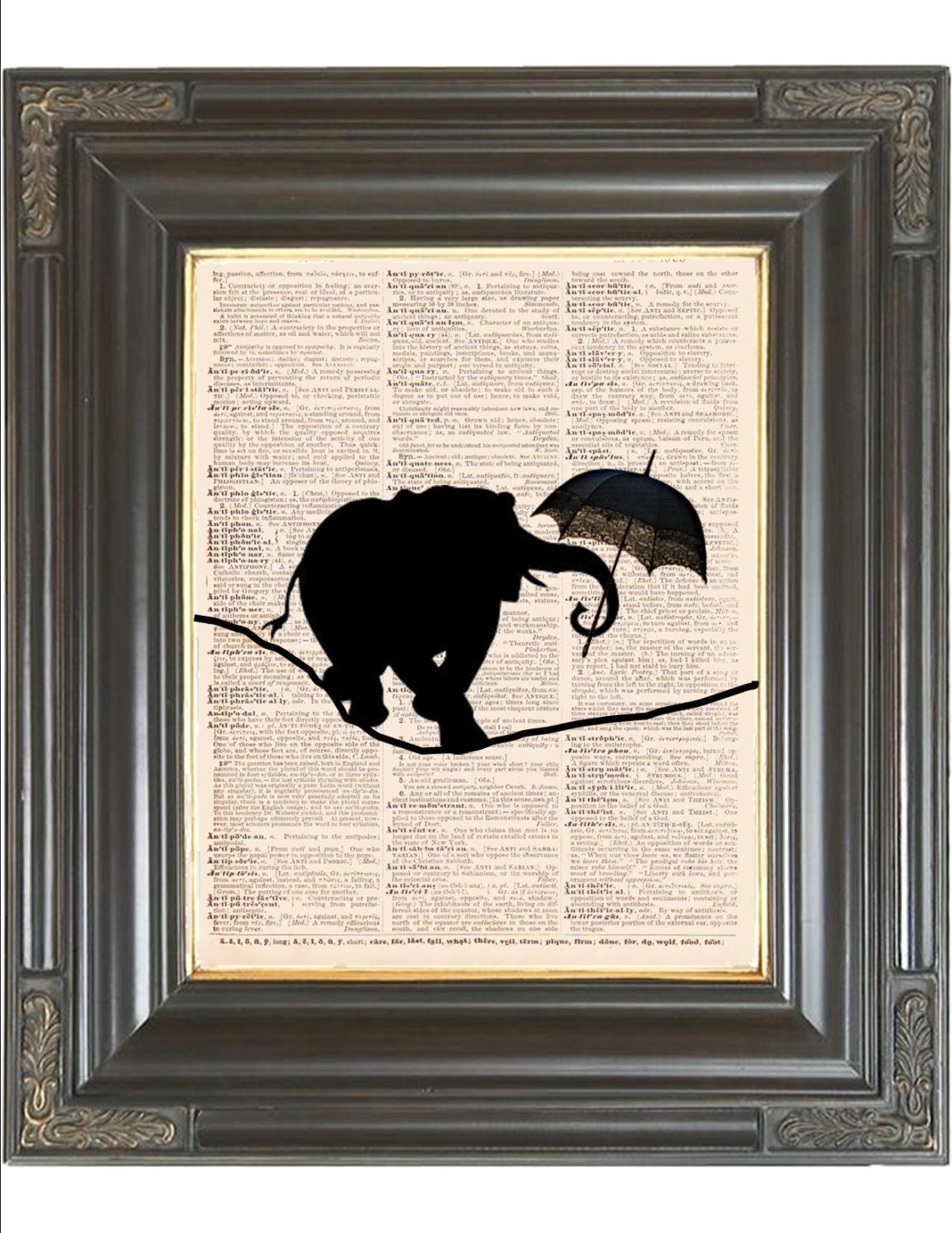 Circus elephant digital wall art print Tightrope Umbrella