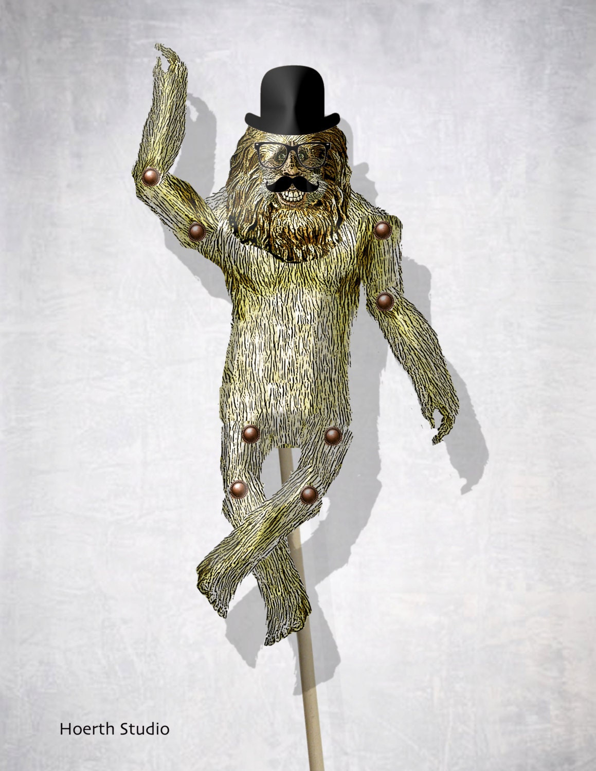 DIY paper articulated Doll puppet Bigfoot with mustache