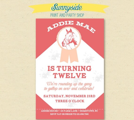 Horse Show Pony Birthday Invite - Western Horse Girls Birthday Invitation - Equestrian Il_570xn