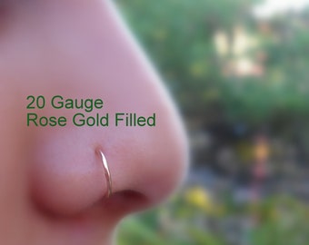 Nose Ring Hoop - Helix Earring - Tragus Ring - Cartilage Earring - Nose Ring - 14K Rose Gold Filled - 20 gauge 7 mm Inner Diameter Hoop