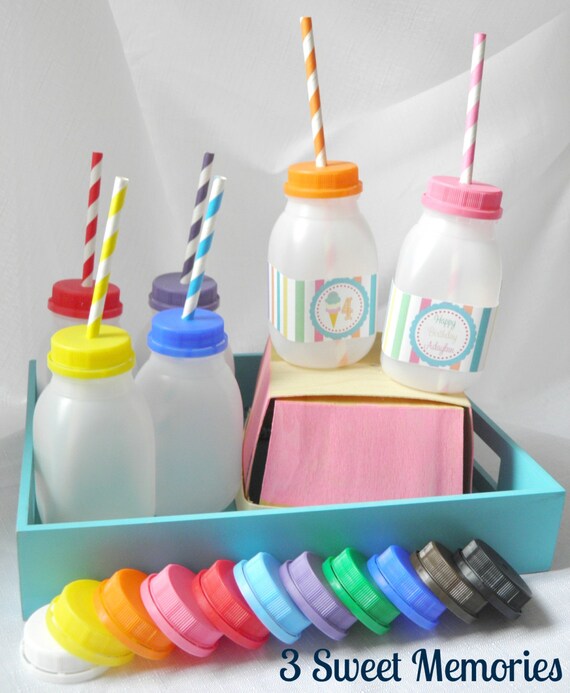 Set of 24No Spill Plastic Milk Bottles with Lids by 3SweetMemories