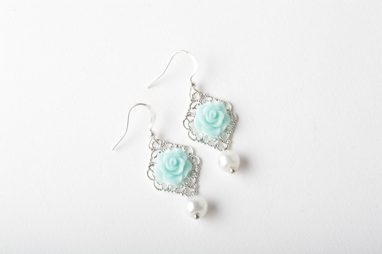 Mint earrings bridesmaid earrings mint rose shabbychic