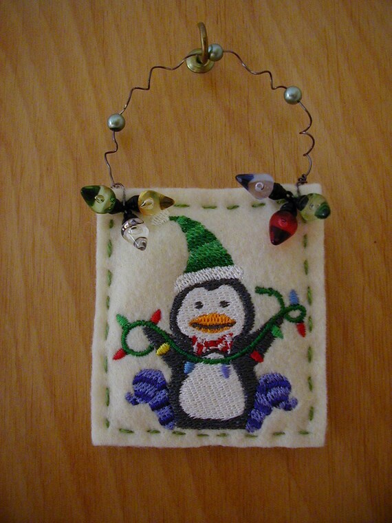 Felt Christmas Ornament Machine embroidery Christmas Peguin