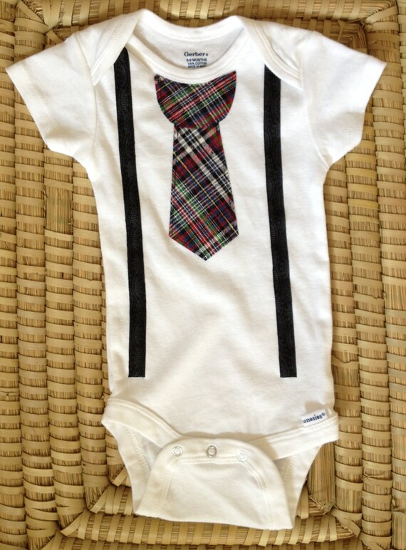 Plaid Tie and Suspenders Onesie Choose the Size