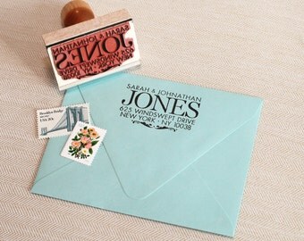 Custom address stamp, classic return address stamp, family address stamp, last name stamp, wedding gift idea BIG SUR DESIGN with wood handle