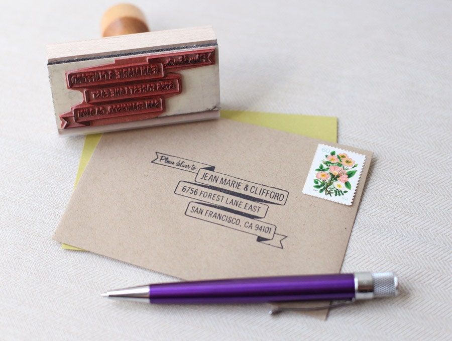 RSVP envelope address stamp BANNER DESIGN with wood handle