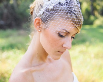 Wedding veils, silver crystal lace Birdcage veil , petite birdcage veil- celestyn