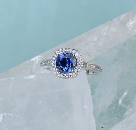 Natural Blue Ceylon Sapphire Engagement Ring 14k White Gold Diamond ...