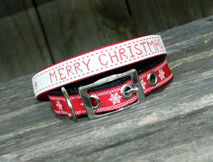 Christmas Dog Collar / Holiday Dog Collar / Metal Dog Collar