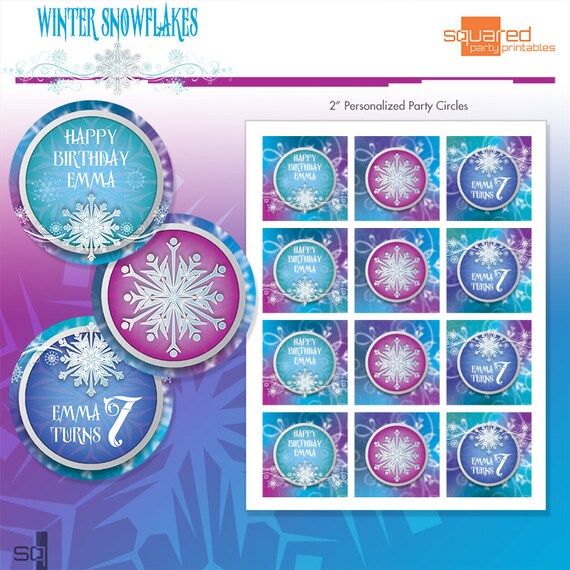 Frozen Princess Winter Snowflakes Printable 2" Birthday Party Circles - DIY - Do-It-Yourself Printables - Ice Princess - Cupcake Toppers Il_570xn