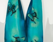 Swallowtail Butterfly Silk Scarf//handmade silk scarf//8" x 52" crepe//hand-painted silk scarves//Handpainted silk scarf//hand painted scarf