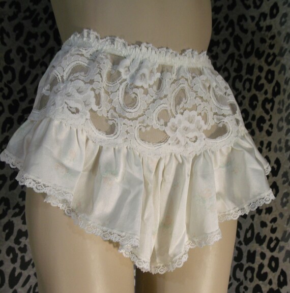 vintage panties tap nylon cream rose lace size medium 6 med m