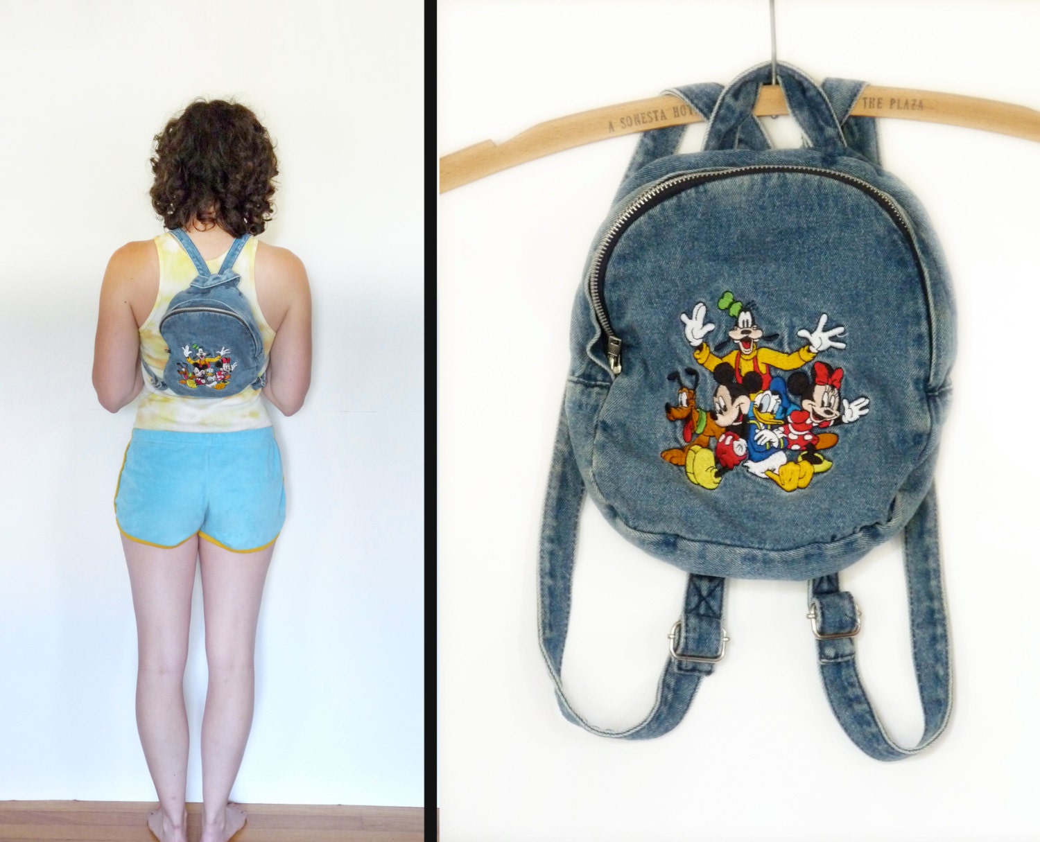 1990s DISNEY backpack/ denim mini knapsack soft grunge