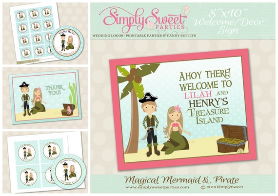 Pirates & Mermaids Birthday Party Package- Printable PDF files Il_570xn