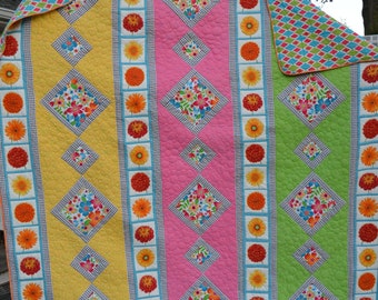 Modern King Quilt Handmade Mod Rainbow Hippie King Quilt Hipster Bedding Primary Colors Houndstooth King Size Quilt