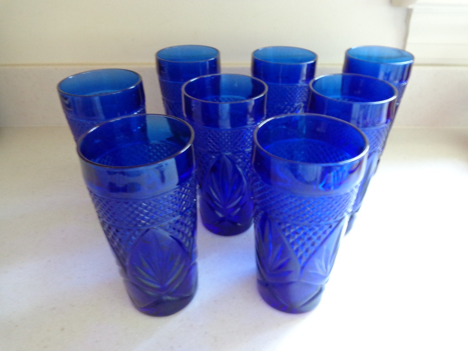 Blue Glass Cobalt Blue cut glass drinking glasses by elitefinds