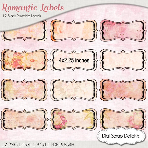 12 Printable Romantic Labels for Wedding Bridal Shower