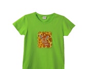 Women's Machine Embroidered Giraffe Green Short Sleeved T-Shirt