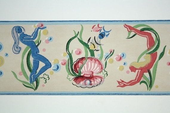 Full Vintage Wallpaper Border TRIMZ Pink and Blue Water Full Vintage Wallpaper Border TRIMZ Pink and Blue Water