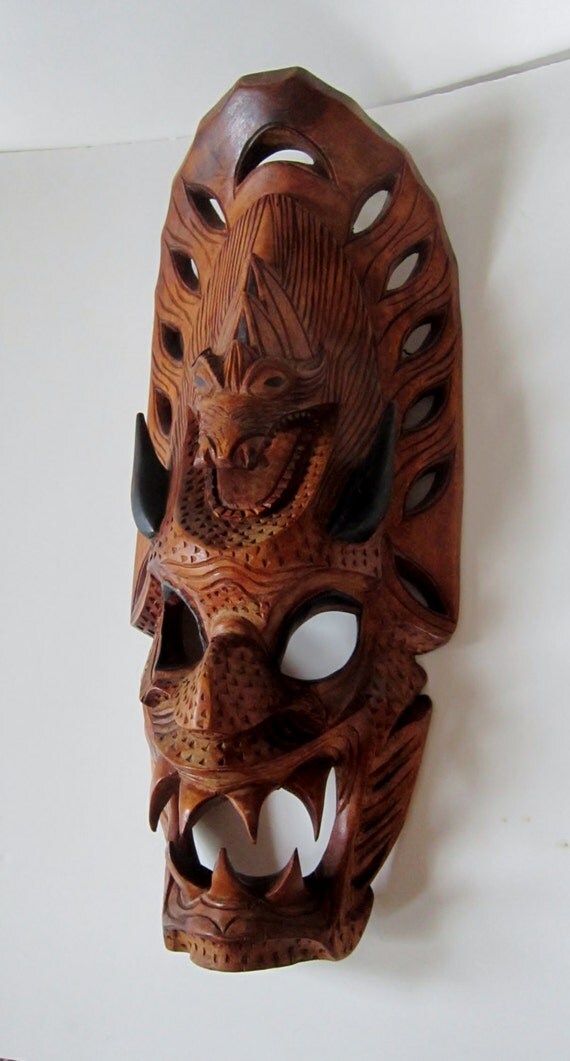 Wood Mask Pacific Islands Hand Carved Tribal Ceremony Dance