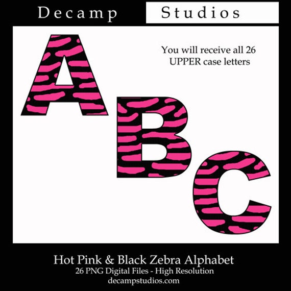 hot pink zebra letters animal print alphabet by decampstudios