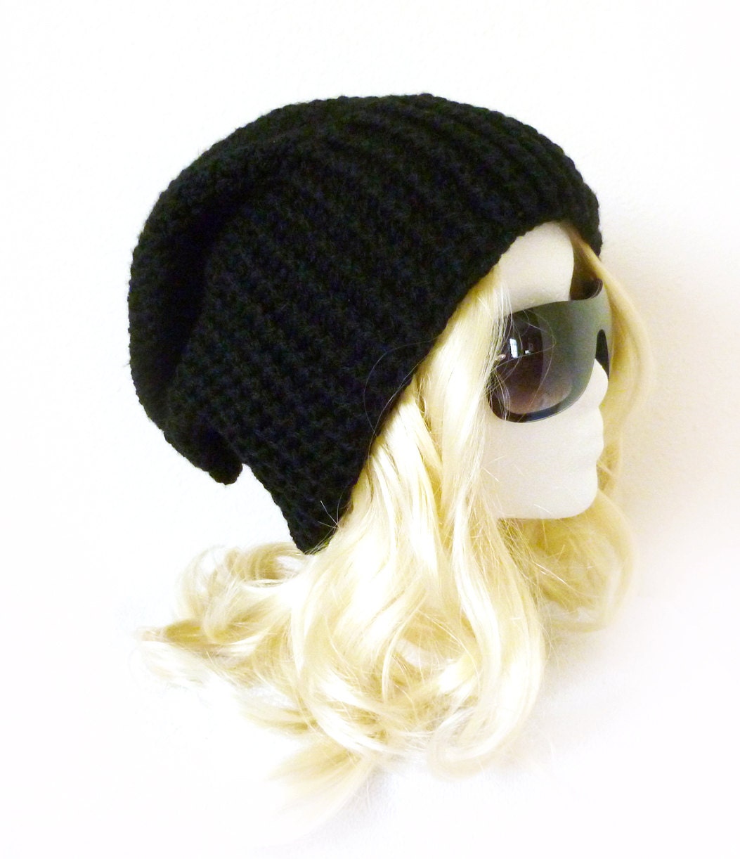 hat Biker Opie style by slouchy Hat Beanie uk Cuteling  beanie Slouchy hat Ribbed Black