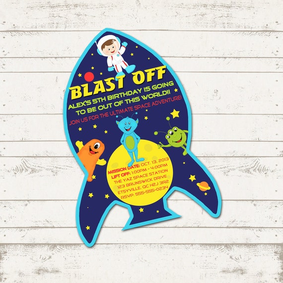 Out of this World - Blast Off Space Birthday Invitation, Aliens, Astronauts & Rockets- Custom, Digital, Printable designs Il_570xn