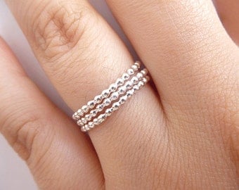 Set of 3 Sterling Silver Beaded Ring - Sterling Silver Stack Ring - Dotted Rings - Sterling Silver Ring - Thin Rings