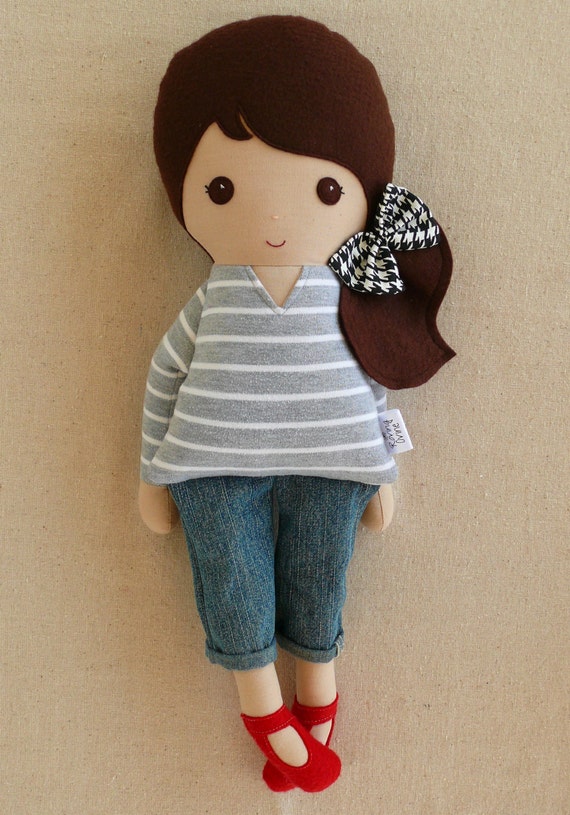 Reserved For Sky Fabric Doll Rag Doll Brown Haired Girl In