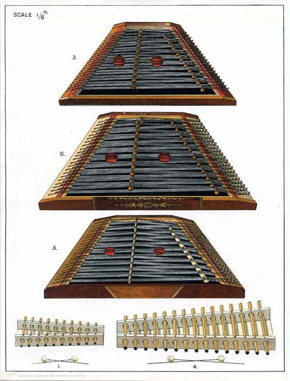 HAMMERED DULCIMERS Antique Print Color by TransferofTreasures