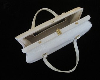 Sac à Main Vintage Saks Fifth Avenue Blanc Laqué - Vinyle Porté épaule - Occasion Très Bon état