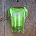 Fringed T shirt upcycled cropped tee shirt crop top lime green cut off shirt crop top fringe New York NY small