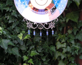 Snowman Plate Windchime with Stained Glass Chimes