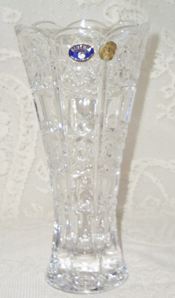 Vintage Bohemia 24 PBO Cut Lead Crystal Vase Vintage Lead