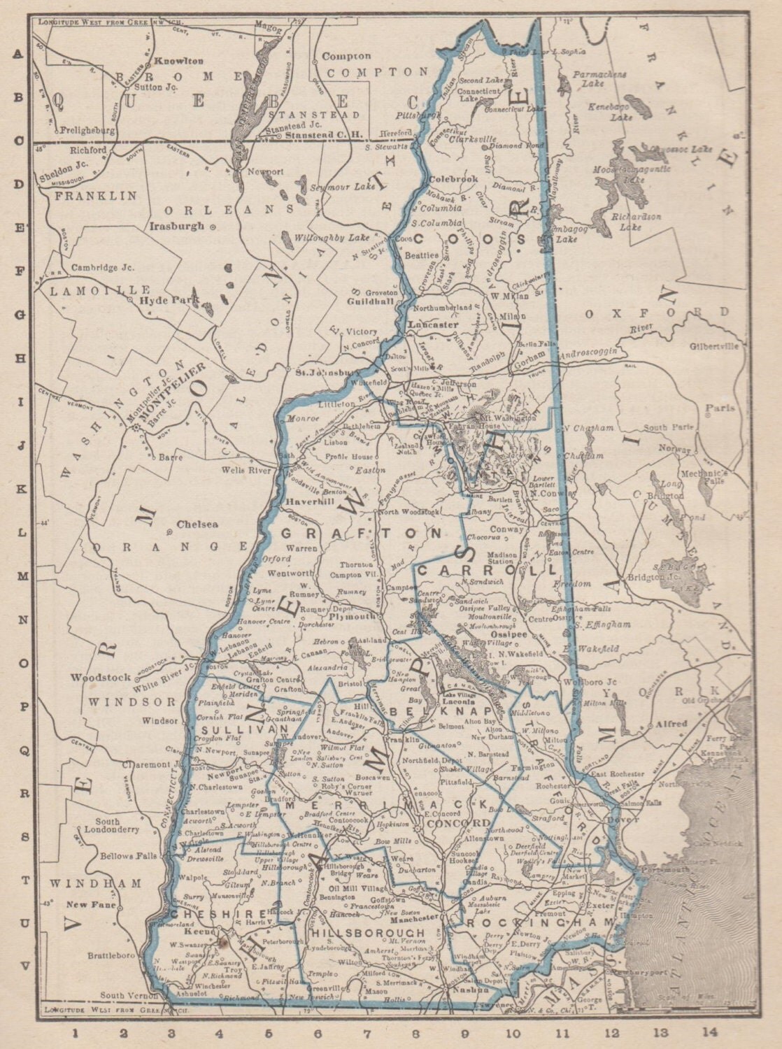 Antique NEW HAMPSHIRE Map of New Hampshire Vintage 1893