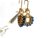 Gold and Blue Hoop Earrings, Gold Dangle Earings, Montana Blue Earings, Beaded Earings with Crystals, Gold Circle Earrings - Etsy UK Seller