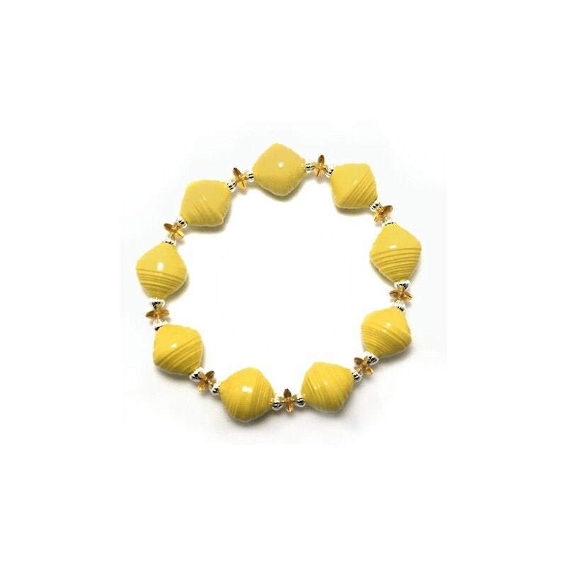 Paper Bead Bracelet Yellow Bracelet Stretch Bracelet Yellow