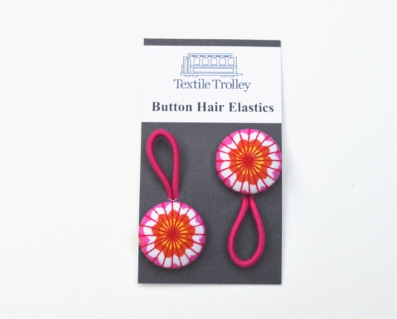Button Hair Elastics / Button Hair ties / Flower Hair Accessory / set of 2 elastics/ties