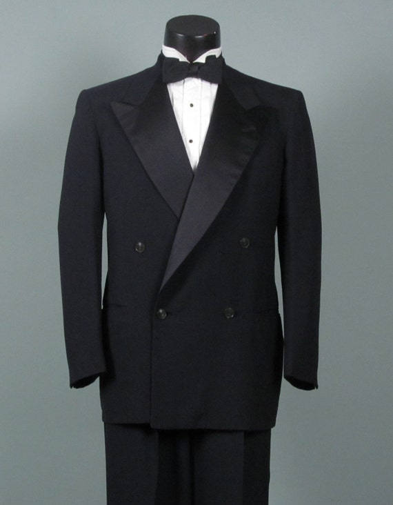 Vintage 1950s Black Tuxedo After Six Wide Peaked Lapel 42 44