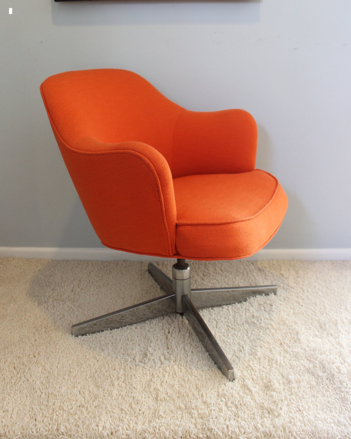 Knoll Styled tulip , swivel Chair, newly upholstered, orange fabric