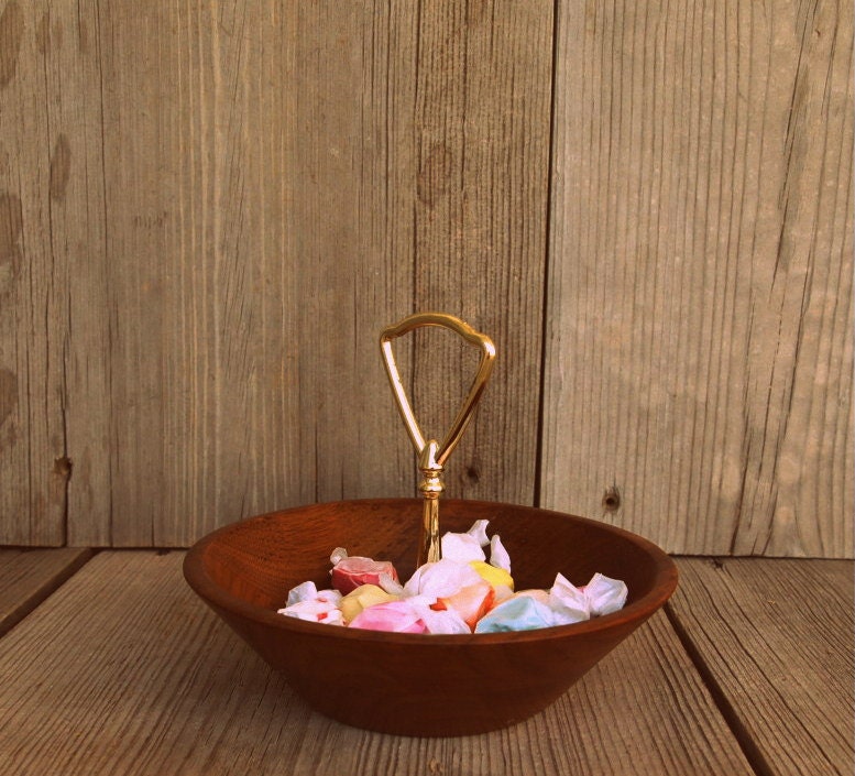 Vintage Mid Century Wood Candy Dish with Handle Haute Juice