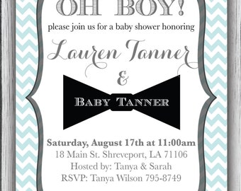 Baby Shower Invitation for a Boy - Mustache &amp; Bow Tie Themed ...
