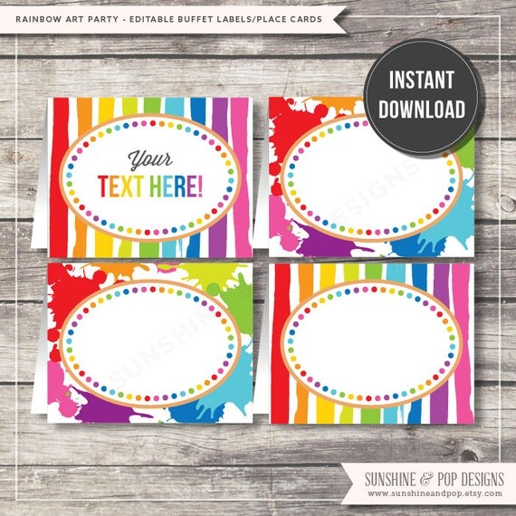 INSTANT DOWNLOAD - Rainbow Art Party EDITABLE Folding Buffet Card, Food Tag, Label - Custom pdf - Paint Splatter Party Decorations Il_570xn