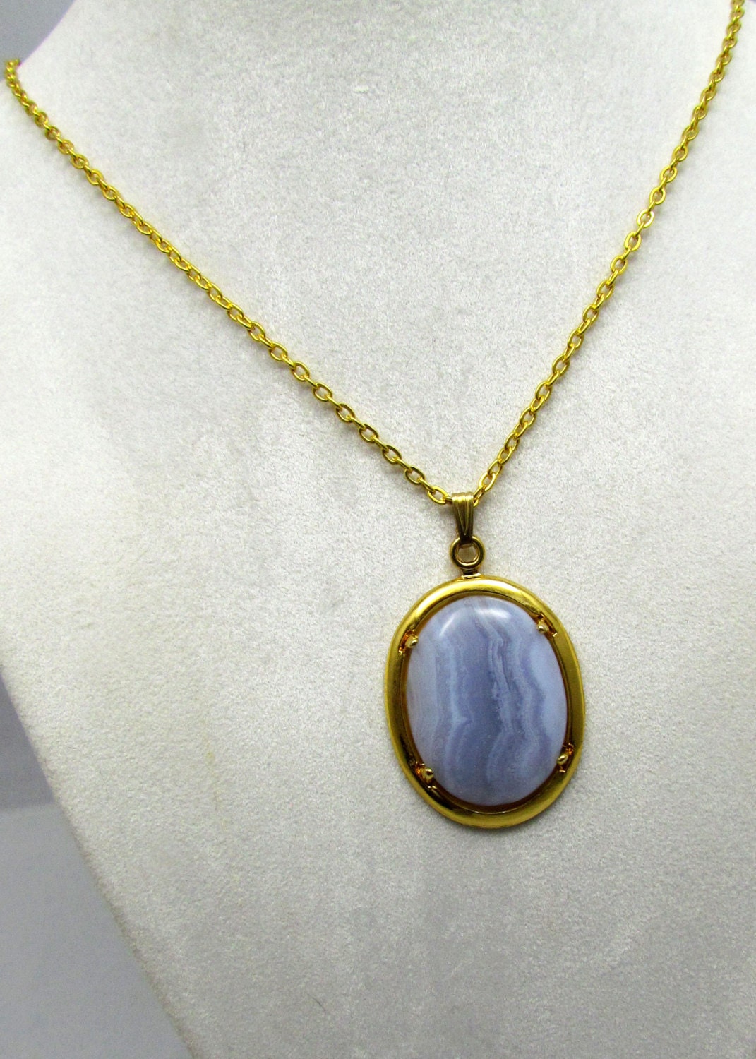 Blue Lace Agate Pendant Necklace Natural Stone Pendant