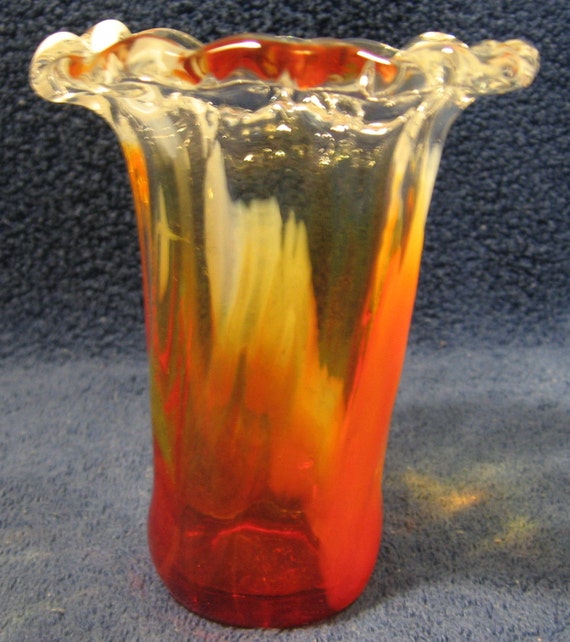 Art Glass Vase Orange White and Clear Slag by DocsOddsandEnds