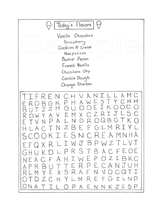 items similar to ice cream word search printable activity