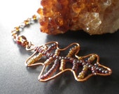 Fall Oak Leaf- Autumn- Season- Nature- Amber Copper Topaz Brown- Free Formed Wire Craft-  Rear View Mirror- Window Charm- CassieVision