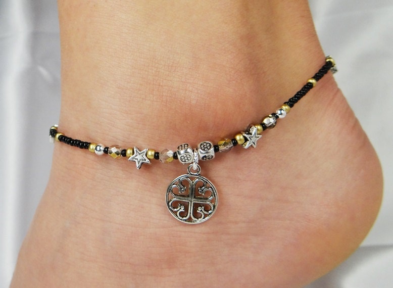Anklet Ankle Bracelet Celtic Circle Charm Gold Czech Glass