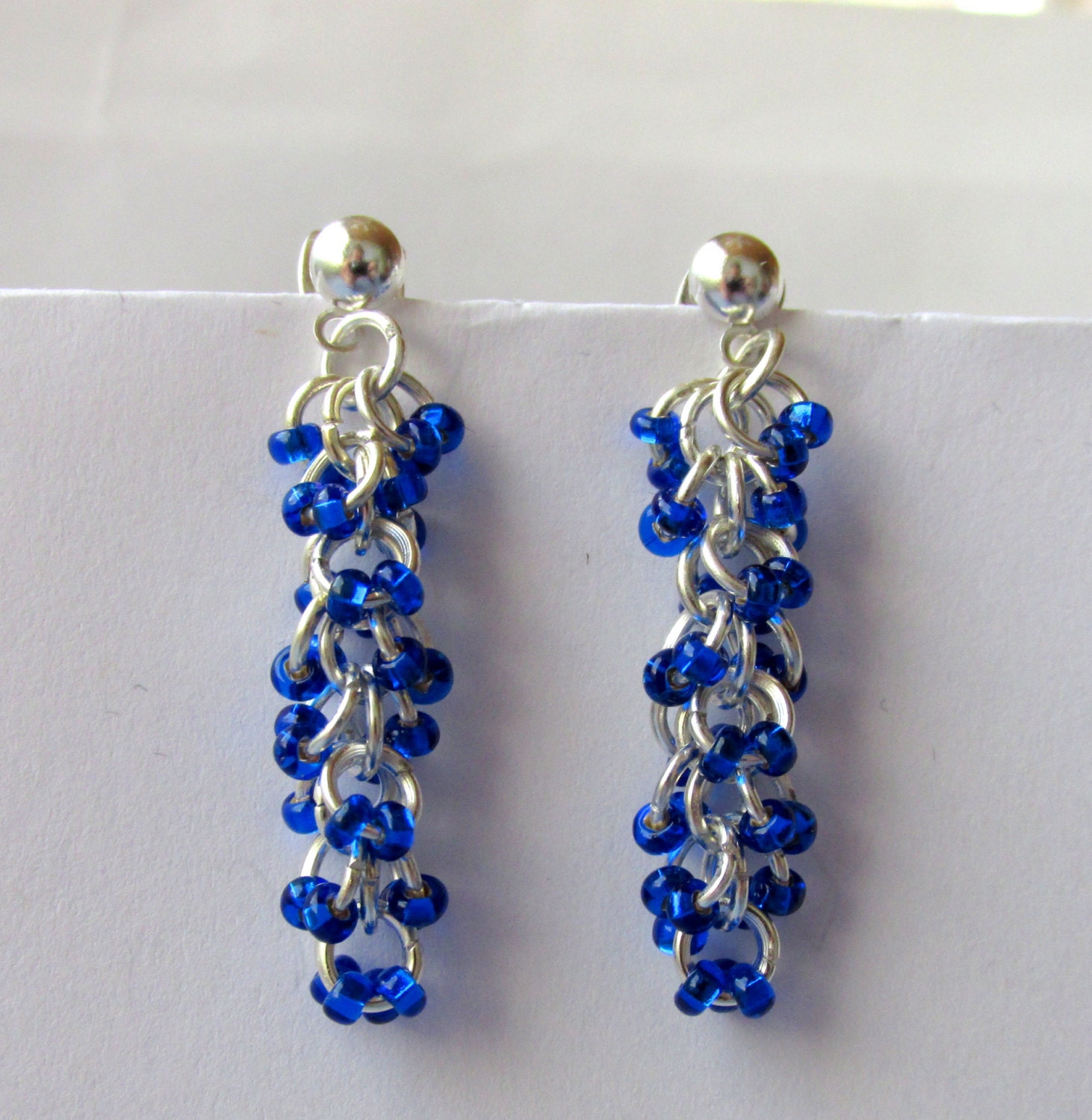 Shaggy Loops Earrings Blue Beaded Earrings by SimplyBeadifulDesign