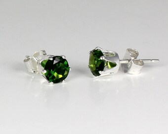 Natural Russian Chrome Diopside Earrings Sterling Silver Stud Post